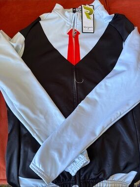 Women’s Light Blue and Black Zip Cycling Jersey with Red Accent